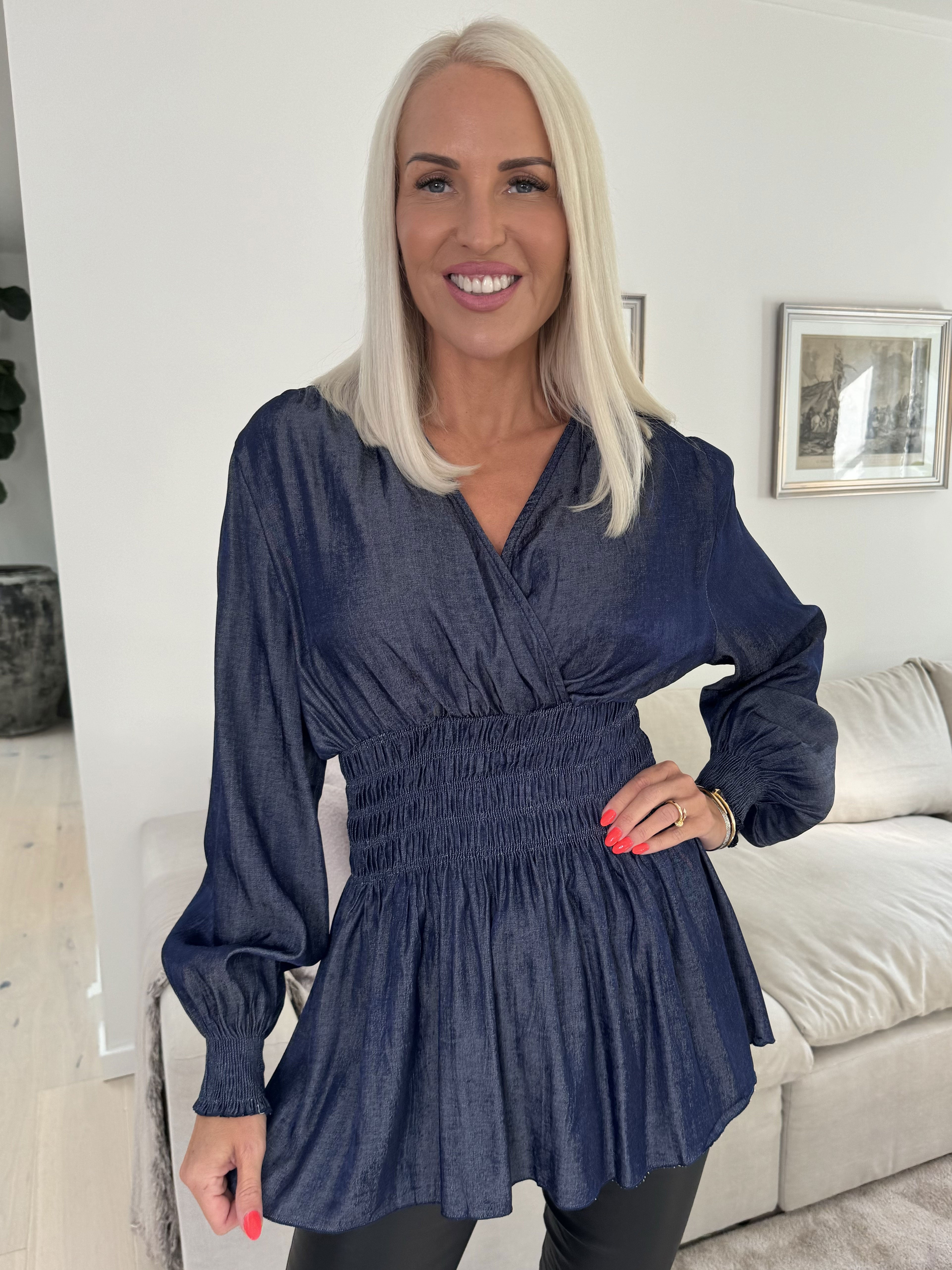 Pams Denim Shirt L/S - Elastisk blus med långa ärmar